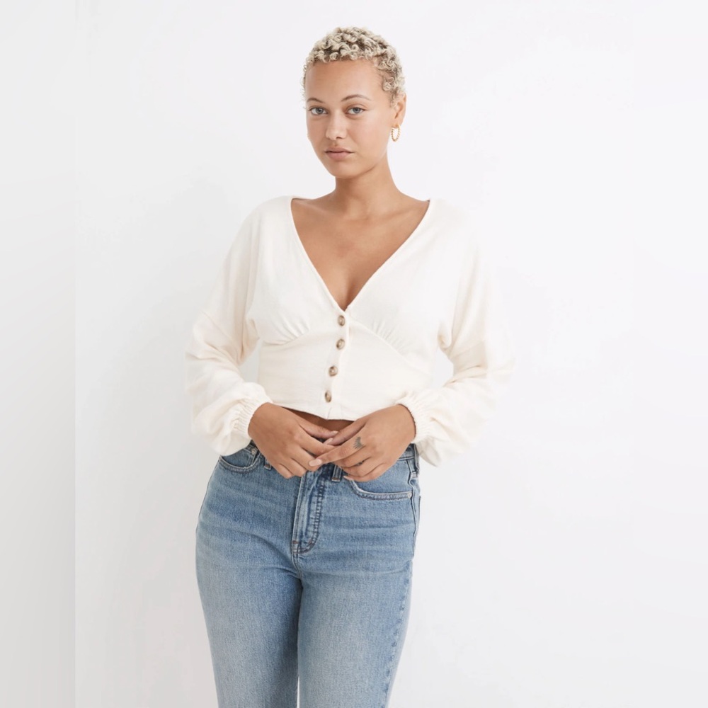 Madewell Deep V Crop Top XS Color Cream